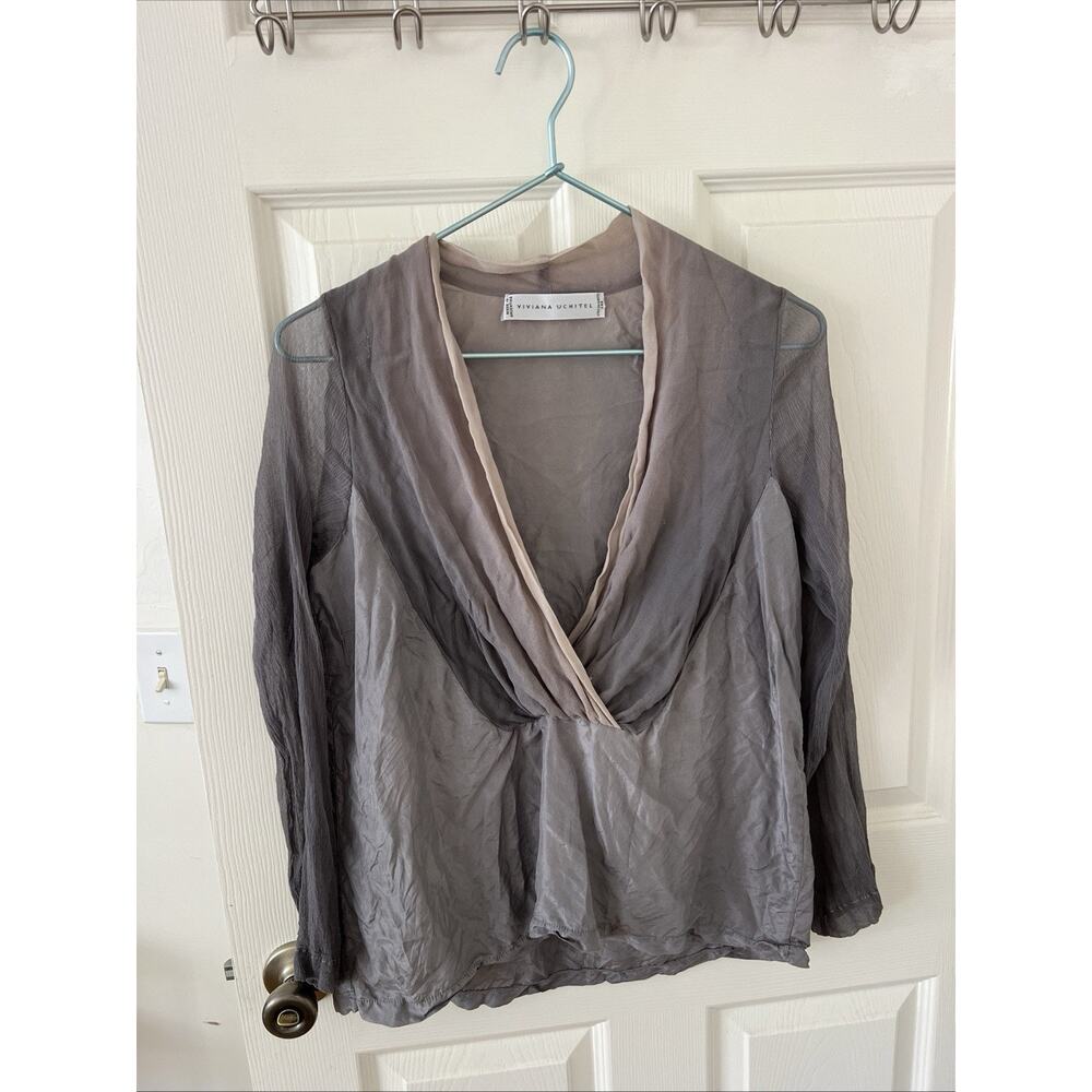 Viviana Uchitel Top Womens Size 4 Grey Sheer 100% Silk Lightweight